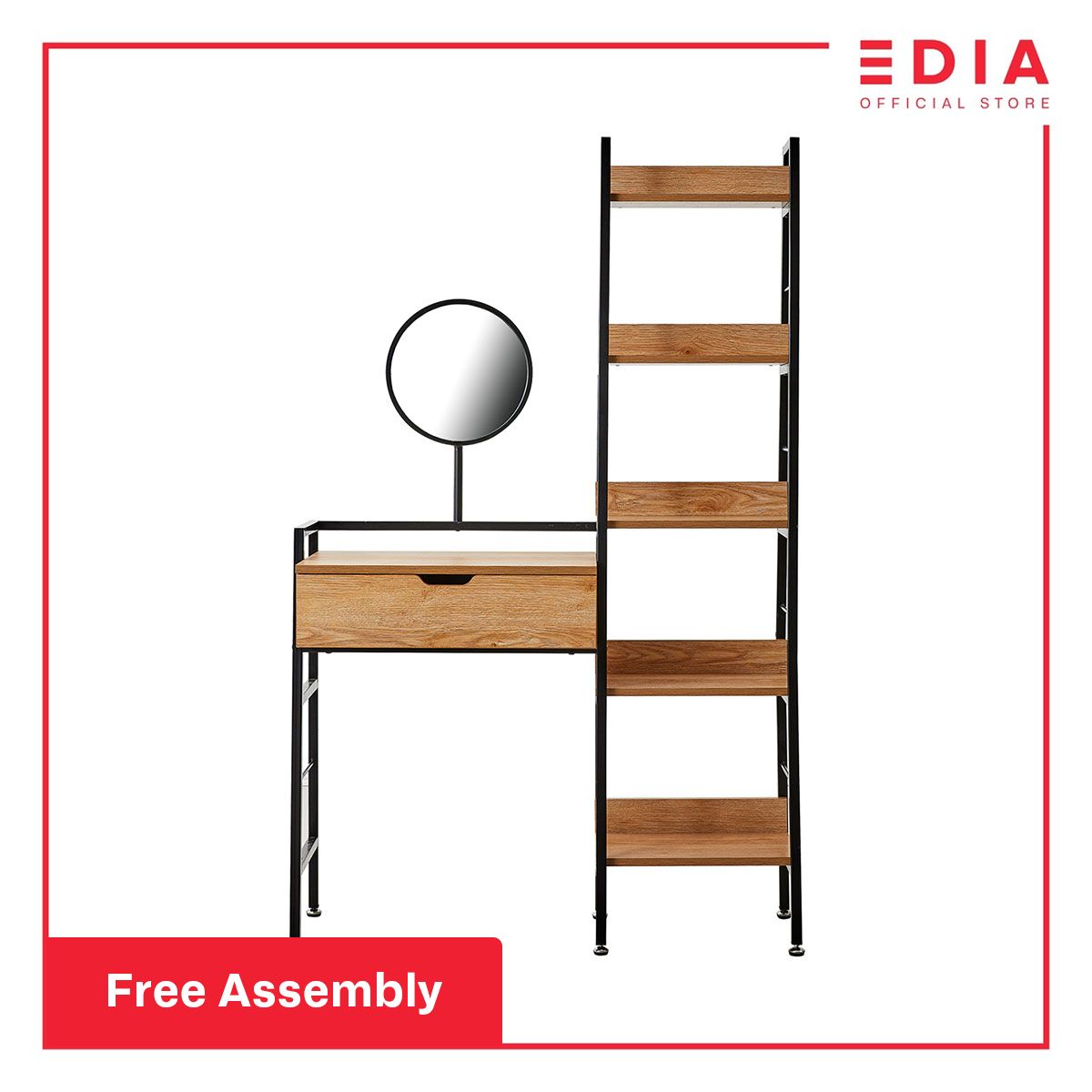 EDIA Jasper Vanity Shelf Industrial and Contemporary, Wooden/Metal, Dresser with Mirror