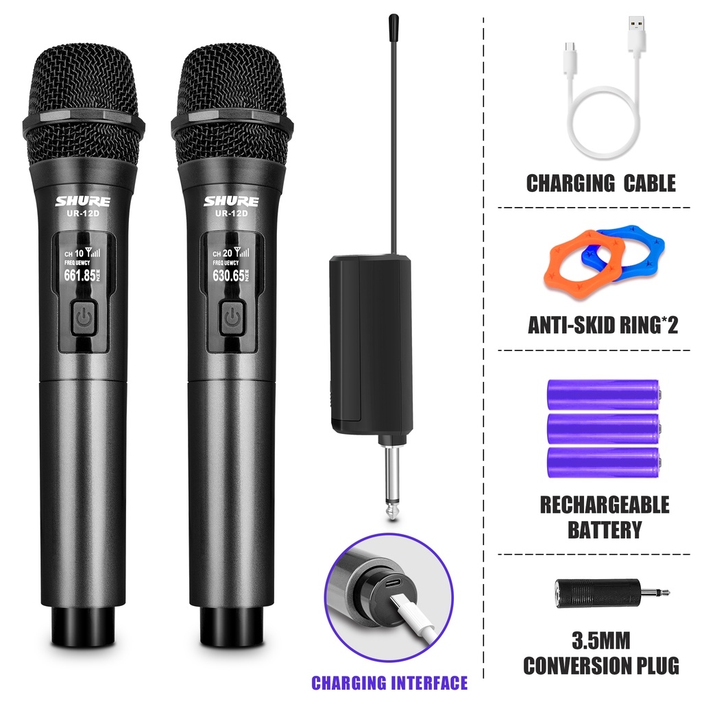 Shure wireless microphone UR-11D/12D for bluetooth speaker videoke pc ...