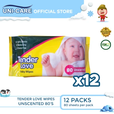 Tender Love Unscented Baby Wipes 80's Pack of 12