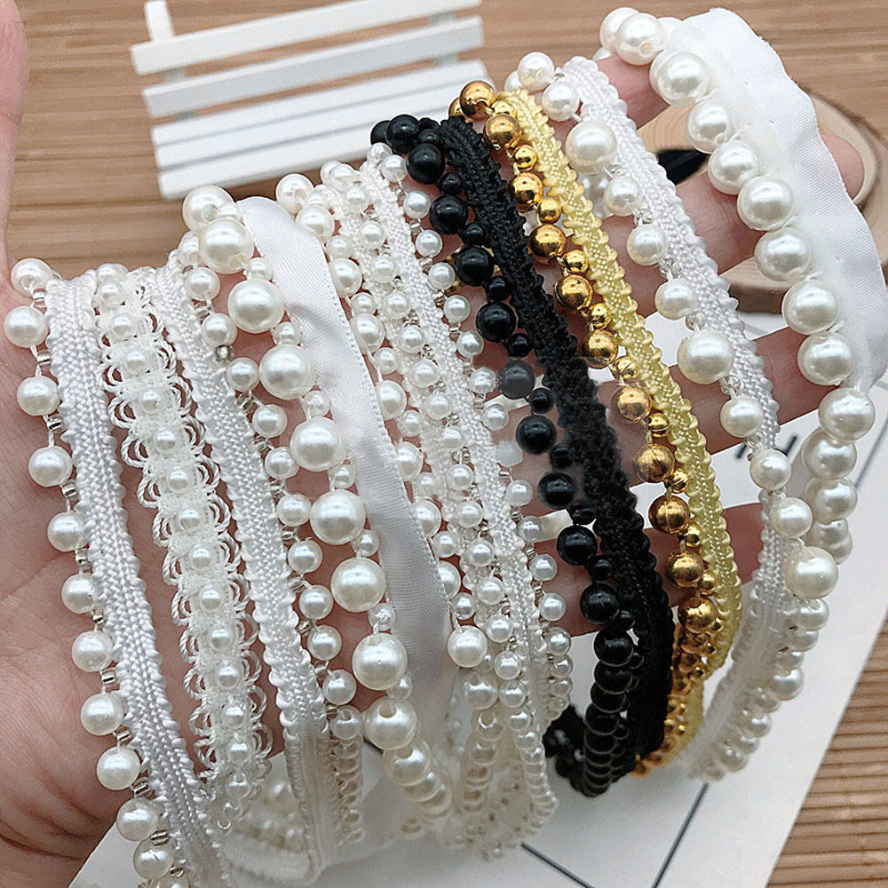 10m Pearl Bead Lace Trim Mesh Ribbon for Garment Decoration DIY Wedding Supply 