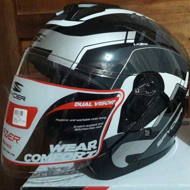 SPYDER LAZER Glossy Black Silver Half Face Dualvisor Helmet with