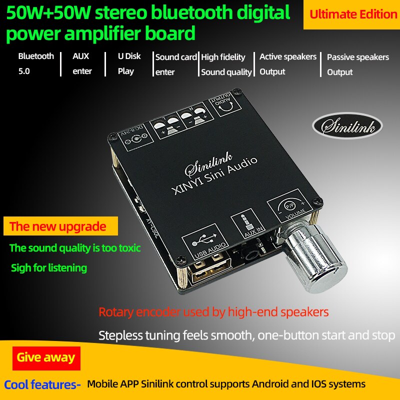 Seasboat bluetooth 5.0 tpa3116 digital power amplifier board dual channel xy-c100l/c100h/c50h 50w2 speaker stereo audio amp module