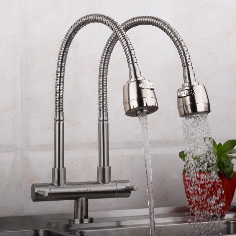 Multifunctional Stainless Steel Single Cold Water Faucet Double Double Nozzle Flexible Kitchen 7914