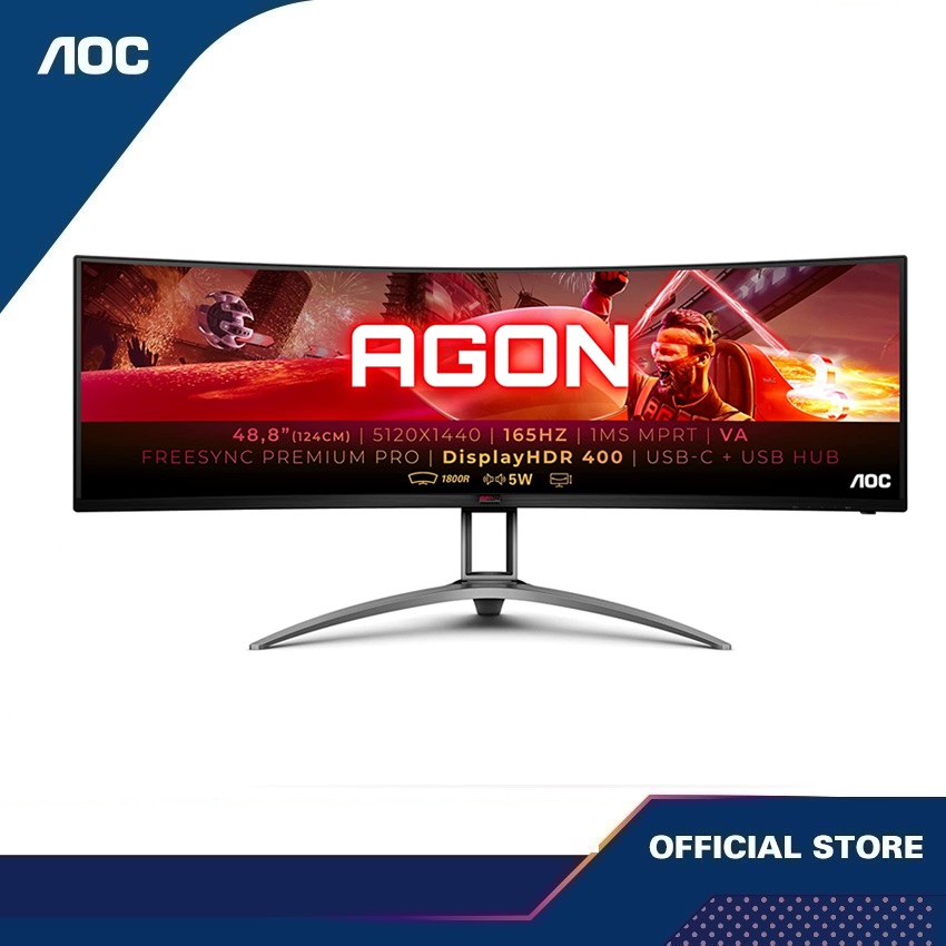 AOC AG493UCX2 49" Curved 1800R Gaming Monitor| Dual QHD x 1440 | 165Hz |, VA Panel | 1Ms Adaptive-Sync, 121 sRGB| HDMI x2 Display Port x2 / USB - C