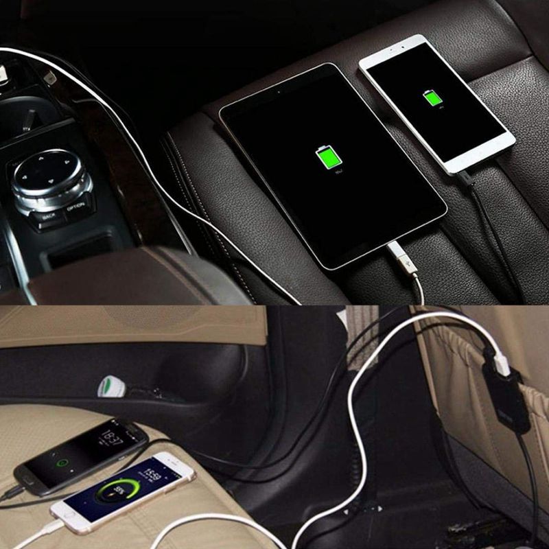 4Port USB Car Charger HUB Adapter Front Back Seat with 6 Feet Extension Cable 4 in 1 Smart Cell