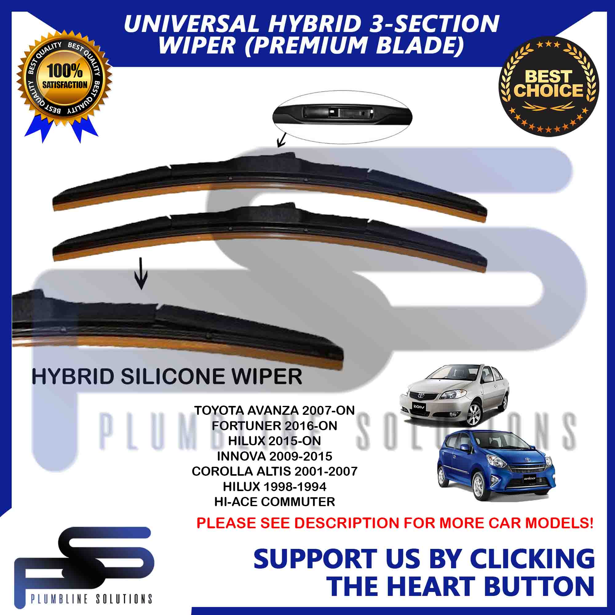 Universal Premium Hybrid 3 Section Type Razor Type Front Wiper Toyota ...