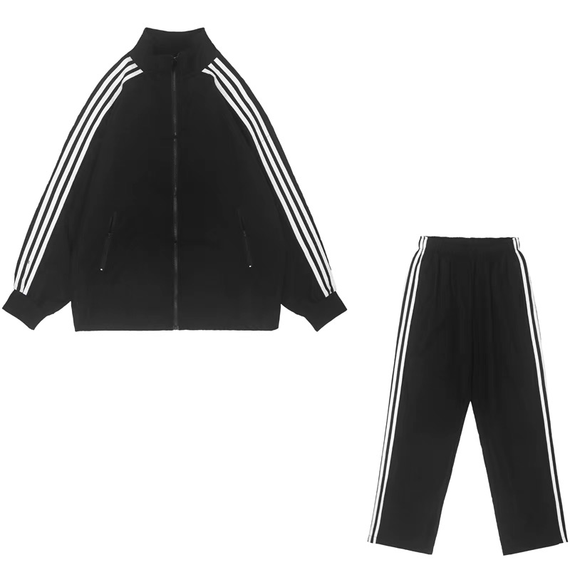 Casual sports sweater suit Jacket+WideLeg Pants Three stripes striped
