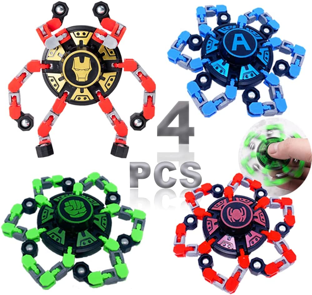 24PCS Fingertip Gyro Fingertip Mechanical Top DIY Deformation Robot Metal  Transformable Gyro Spinners Finger Chain Robot Toy Fidget Spinners ADHD