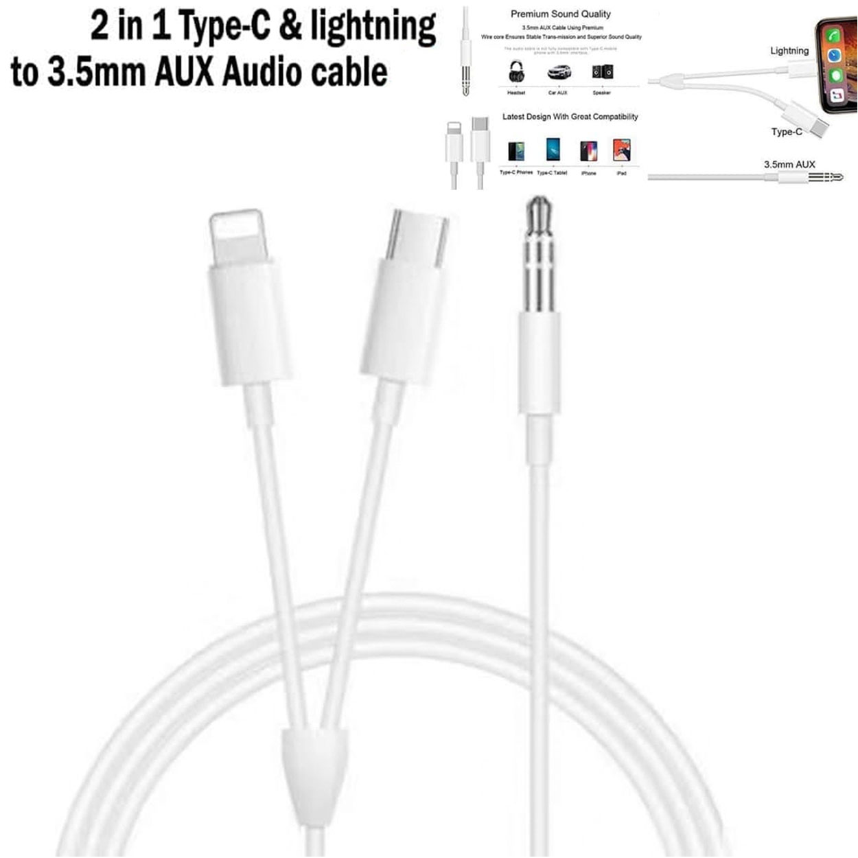iPhone Lightning TypeC to 3.5 mm Aux Converter Cable GLCM32 Lazada PH