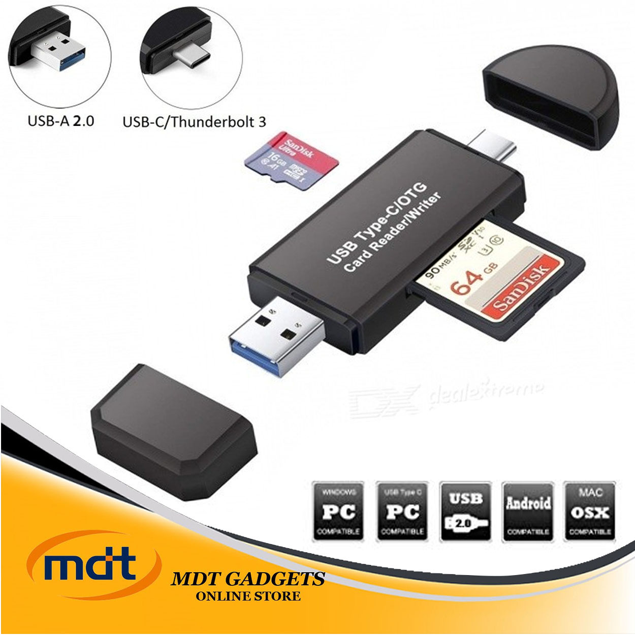 Mini Portable 2-in-1 OTG USB 2.0 Micro SD TF T-Flash Memory Card Reader Black TW 