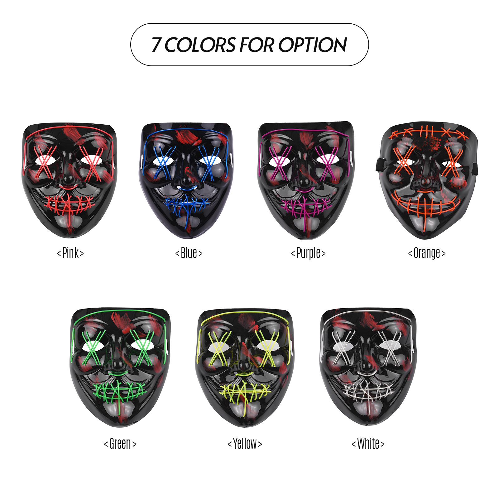 Flash Mask Led Halloween Scary Mask LED Light up Masks with Steady Light Slow Flash ...