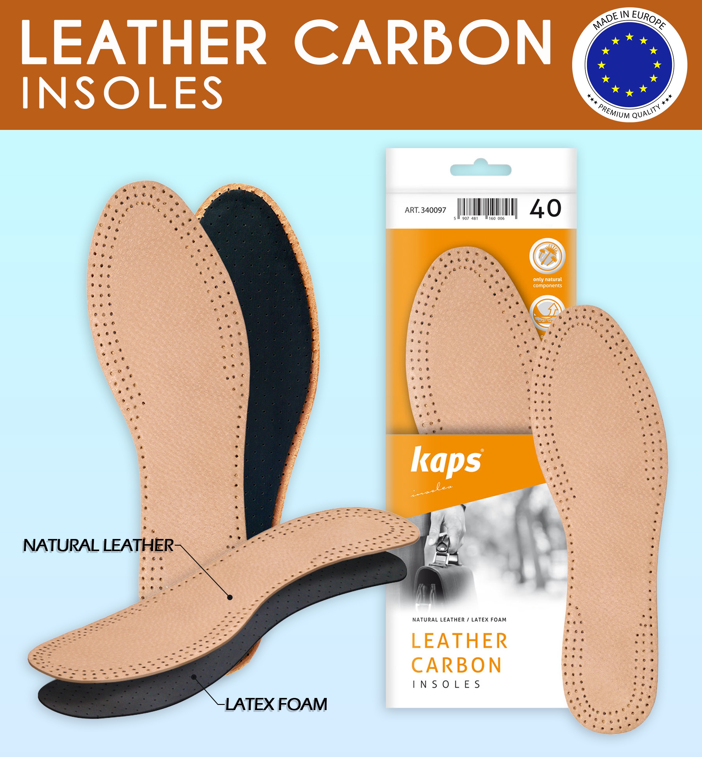 Natural leather insoles for ladies with 