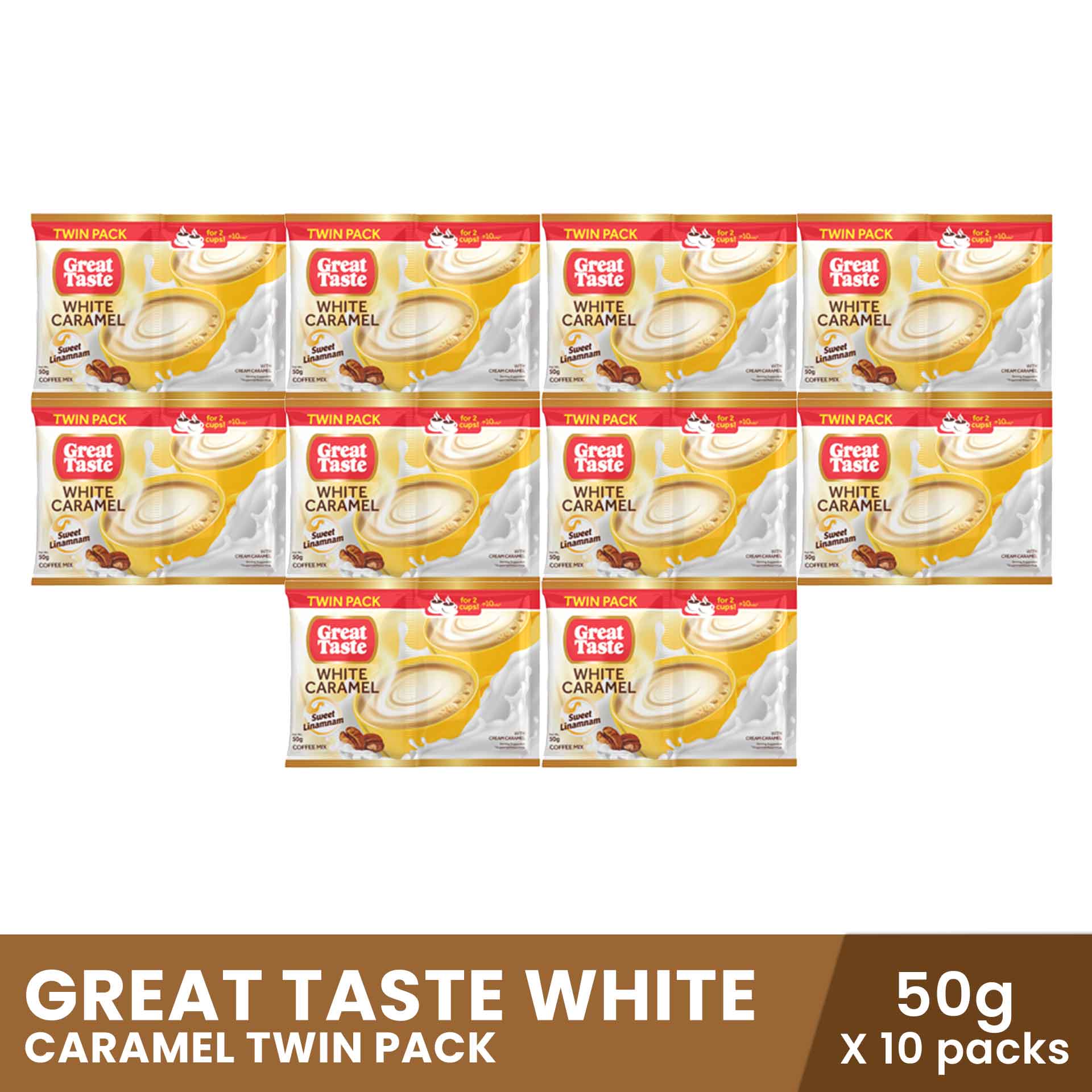 GREAT TASTE White Caramel Twin Pack 50g x 10 sachets, breakfast item