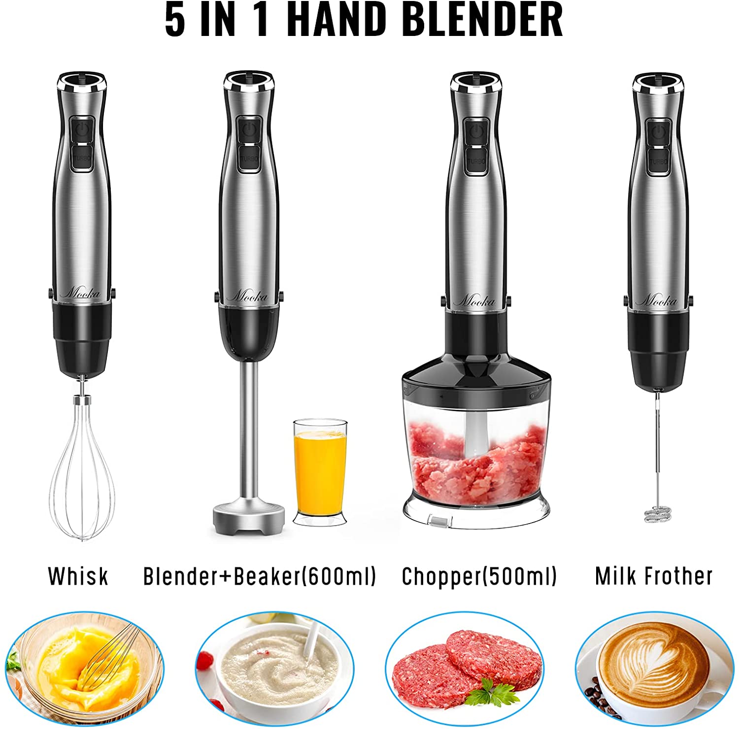 Immersion Blender Handheld by MOOKA, 1100W 5-in-1 Multi-Purpose