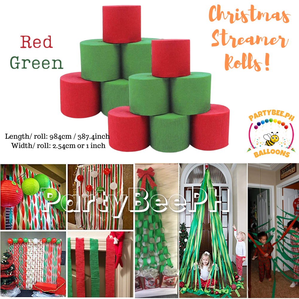 Crepe Paper Streamers Set For Christmas Decoration Green Red - Temu