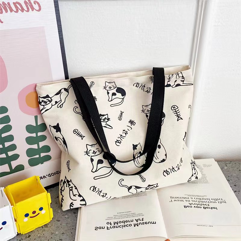 Daily Korean Travel Fashion Canvas Handbag Shoulder Bag Cartoon Tote Bag  Animal