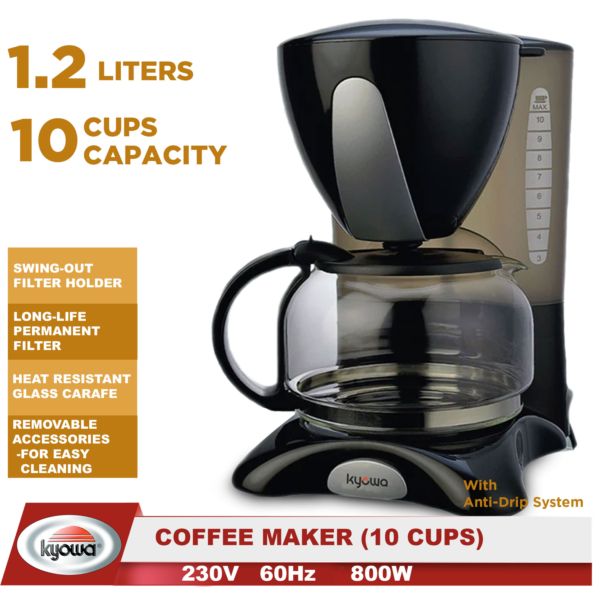 Kyowa Coffee Maker KW1205 1.2L Coffee Maker 10 Cups Gold Mind