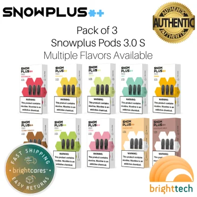 Snowplus Pods 3.0 S Legit Pack of 3 All Flavors Watermelon Tobacco Mint Grape Ice Cola Mixed Berry Grape Ice Lychee Mango Pineapple (Bright Tech)