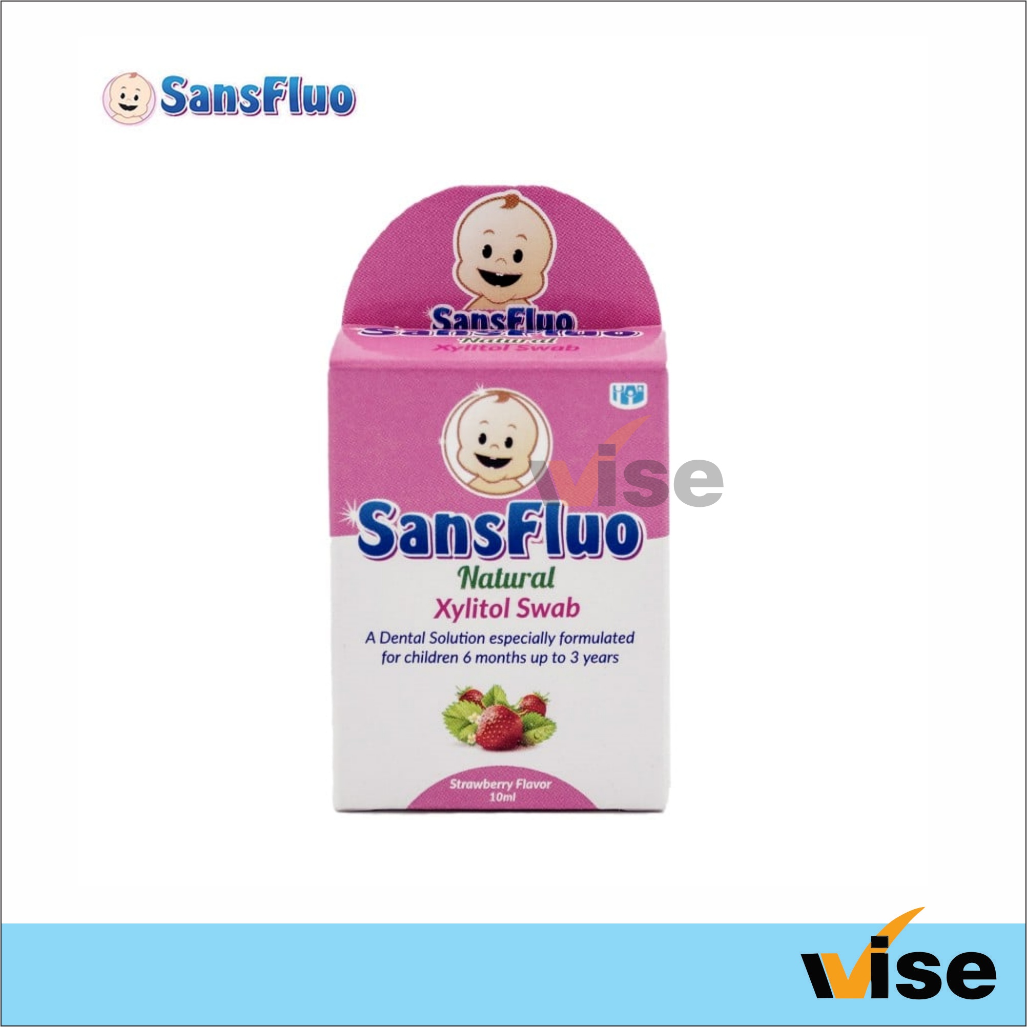 Value Wise SansFluo Baby Natural Xylitol Swab Strawberry Flavor 10ml