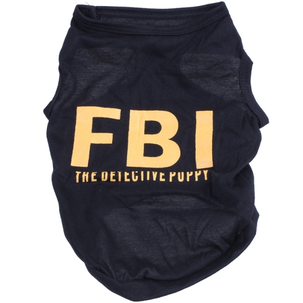 Fashion Dog Cat Pet Summer FBI The Detective Puppy Black Vest Shirt T-shirt M