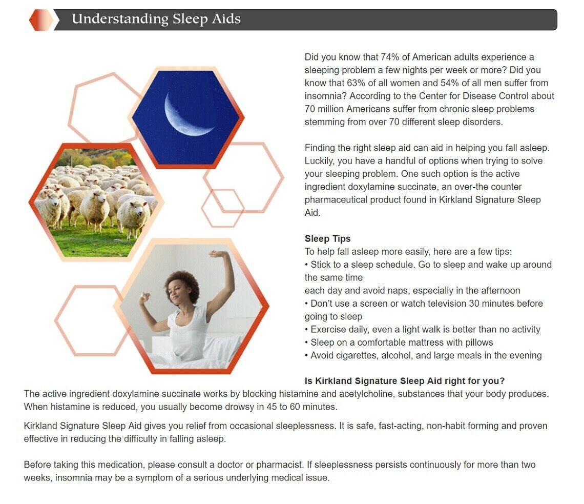 Kirkland Signature Sleep Aid Doxylamine Succinate 25mg Nighttime Sleep