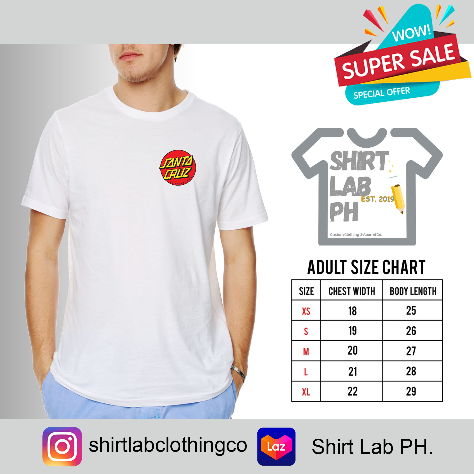 santa cruz t shirt size chart