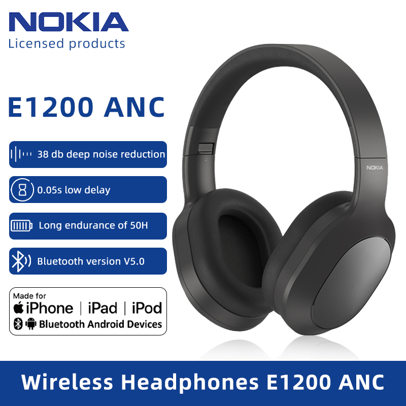 Nokia E1200ANC Wireless Headphones, Bluetooth 5.0, Headset, ANC Noise  Cancellation, Over-ear, With Microphone, Connects Devices Simultaneously,  Up To 50 Hours Continuous Playback, Wired Wireless 0.1 inch Lazada PH