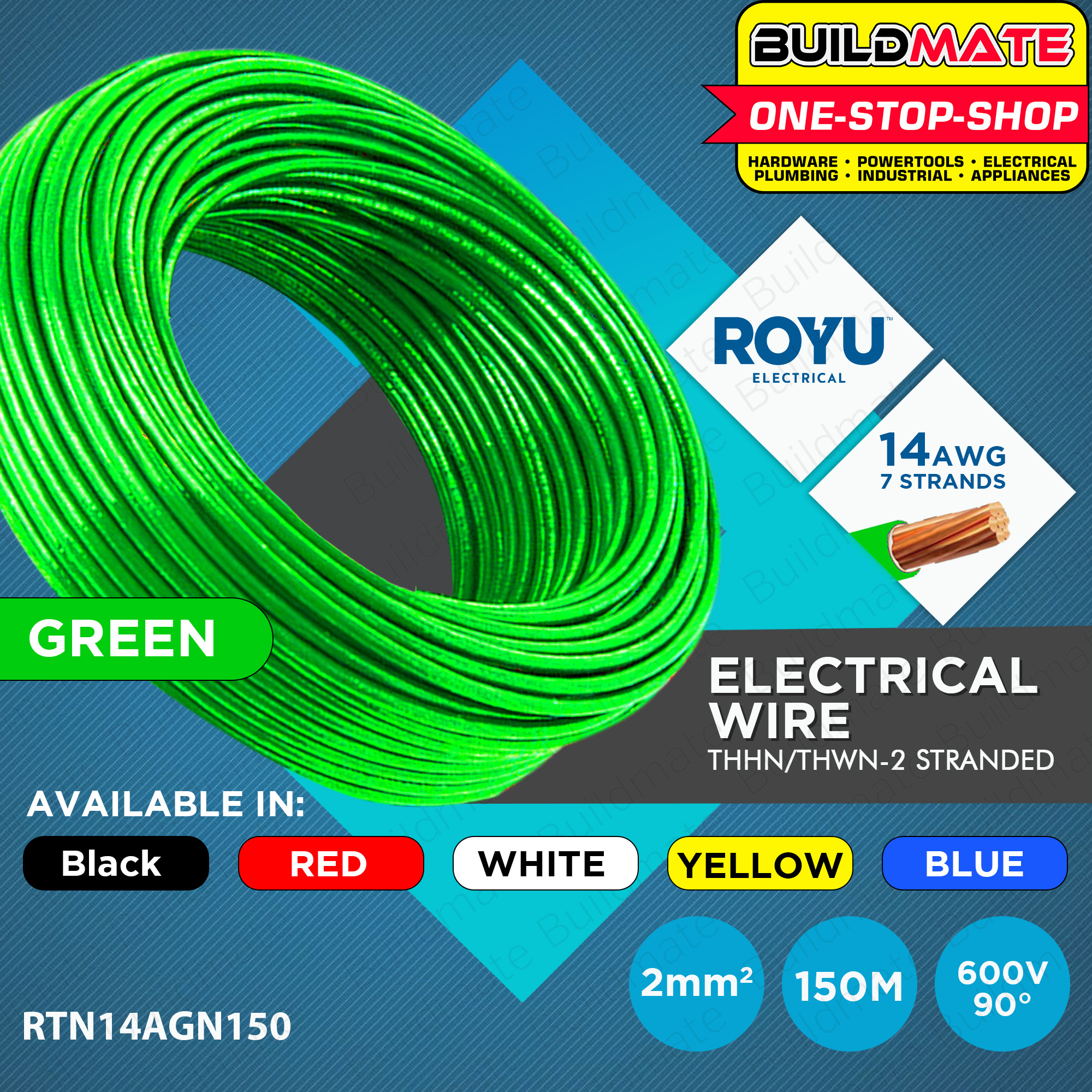 BUILDMATE Royu THHN THWN 2 Stranded Wire Gauge 14 AWG 2 0mm2 150