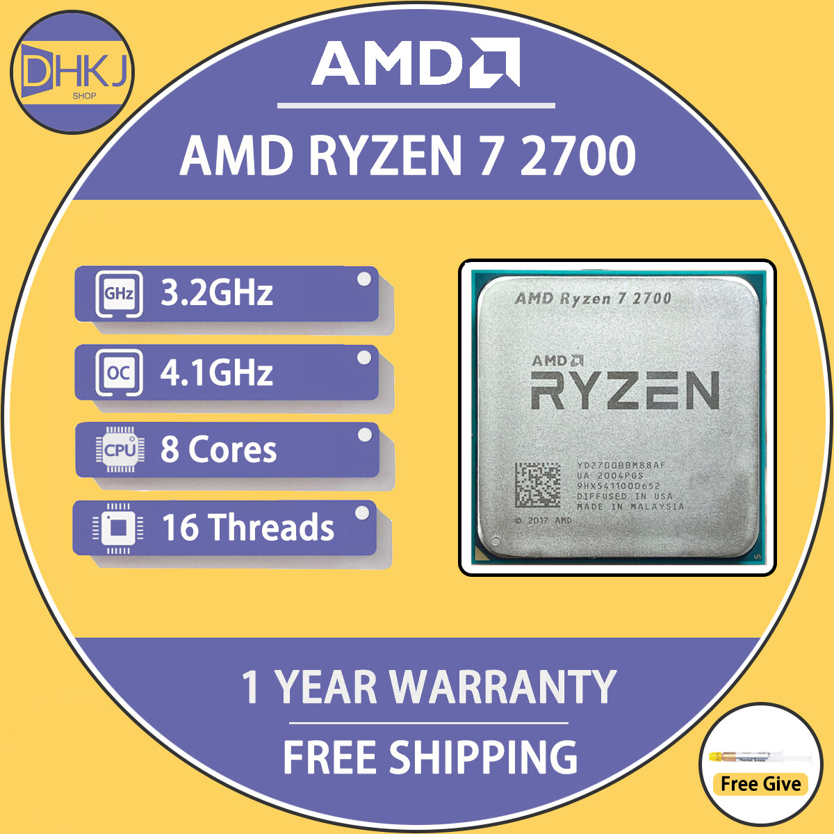 Used AMD Ryzen 7 2700 R7 2700 3.2 GHz Eight-Core Sixteen-Thread