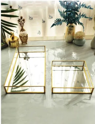 Nordic Vintage Retro Golden glass mirror vanity tray organizers decor