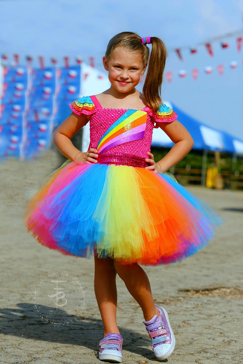 jojo siwa birthday dress Siwa Rainbow Tutu Dress Girls Jojo Siwa Cosplay Hooded, Pink Rainbow Tulle Shop Lilith White and Color:M-Coral bank holiday mini dress Crew neck