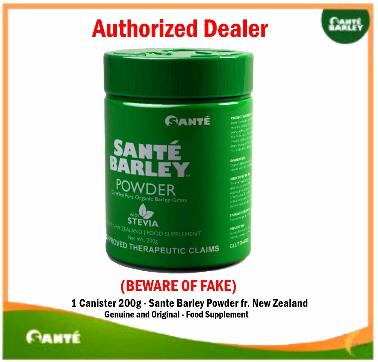 Sante Barley Powder Canister 200g Organic Barley Grass , Sante Barley