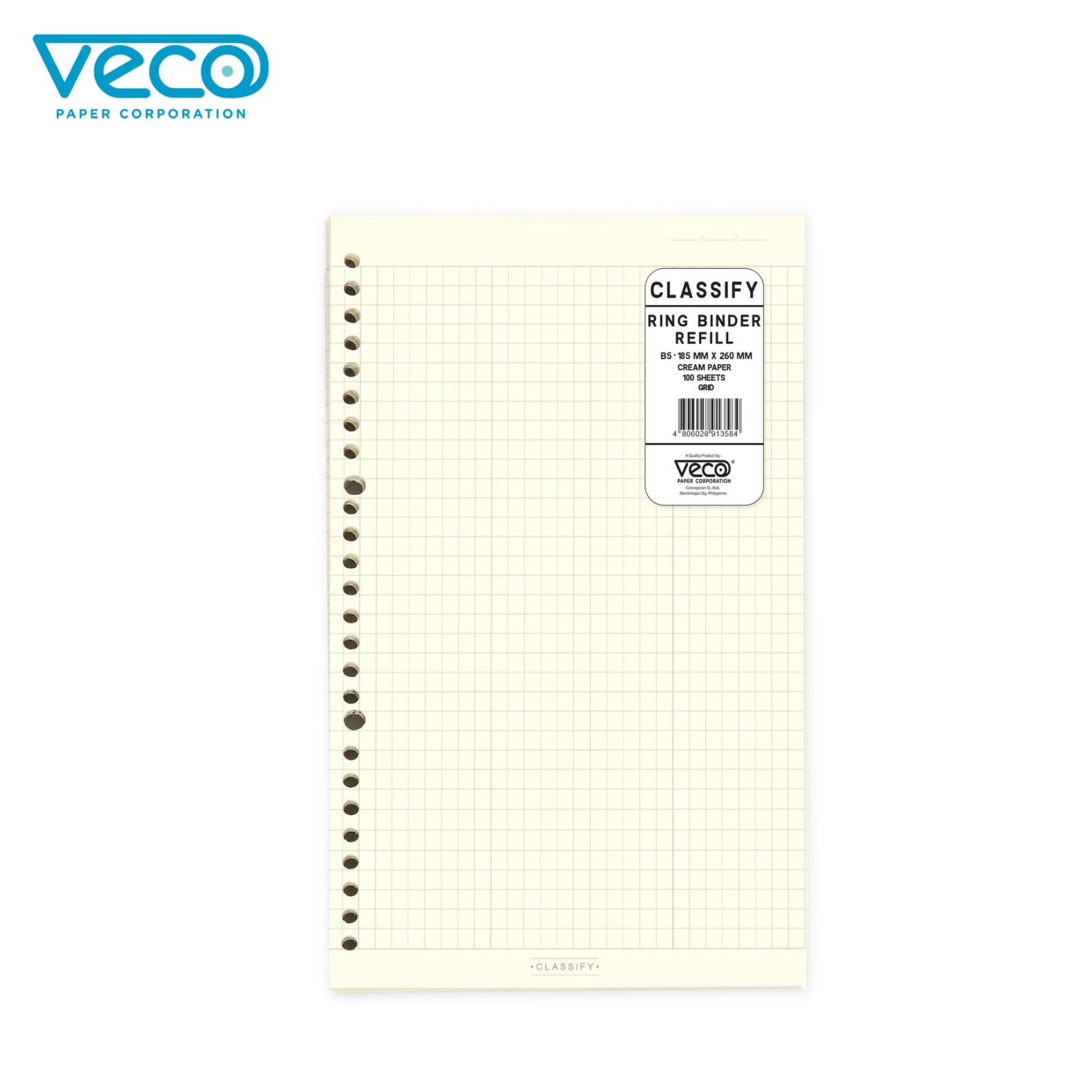 Veco Classify 26-Ring Binder Notes B5 Refill GRID 100 lvs cream paper ...