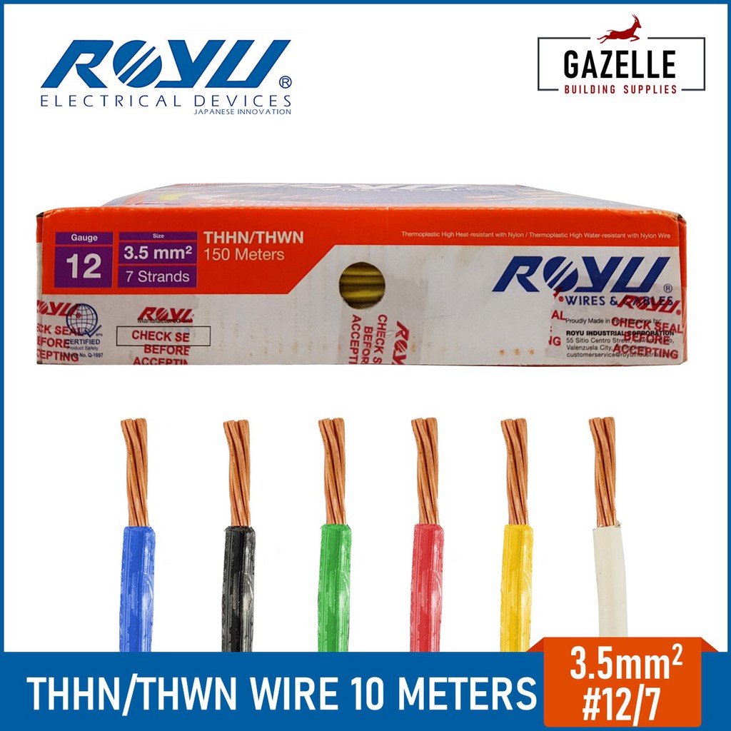 Royu THHN/THWN Stranded Wire Gauge 14 (2.0mm²), 12 (3.5mm²), 10 (5.0mm²), 8 (8.0mm²) 10
