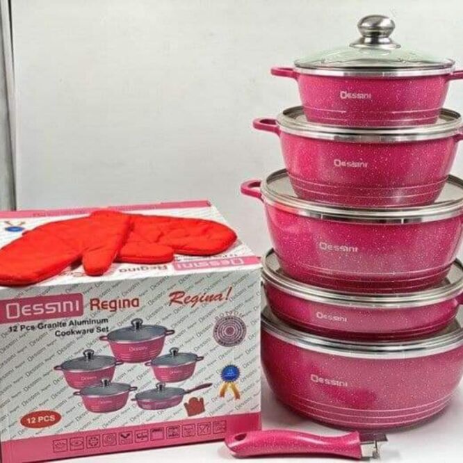 Clickers Home Cart 12 pcs Granite Aluminum Dessini Cookware Set PINK