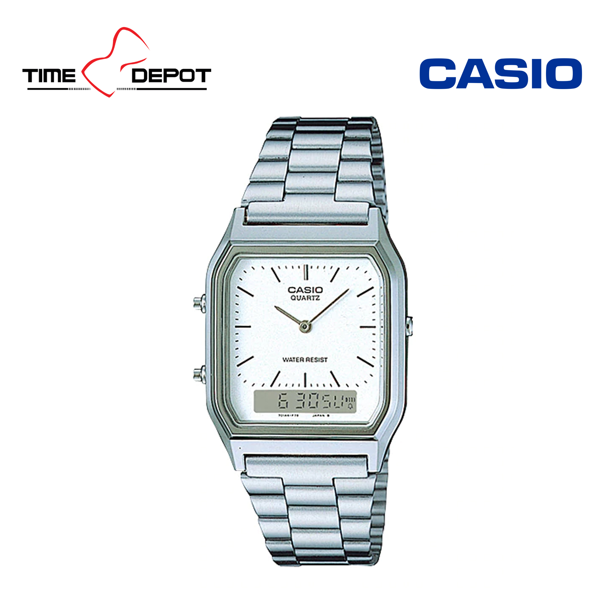 Casio AQ-230A-7DHDF Vintage Digital Silver Stainless Steel Strap