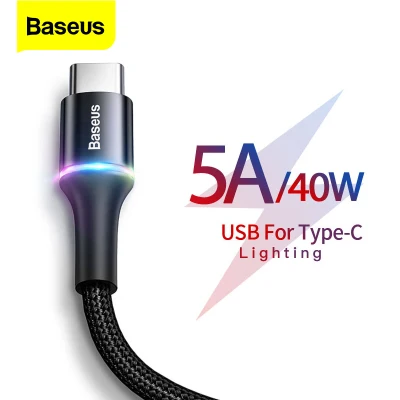 Baseus（1m/2m ) 5A USB Type C Cable Fast Charging For Huawei Mate 30 20 P40 P30 P20 P10 Pro Lite Honor SCP 40W USB-C Cable