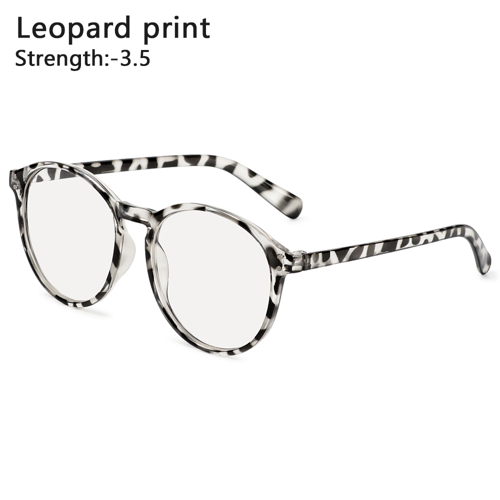 Kính mắt gọng tròn màu đen Leopard Print chống bức xạ ánh sáng xanh Kính cận thị Kính mắt quang học -1.0 ~ -4.0