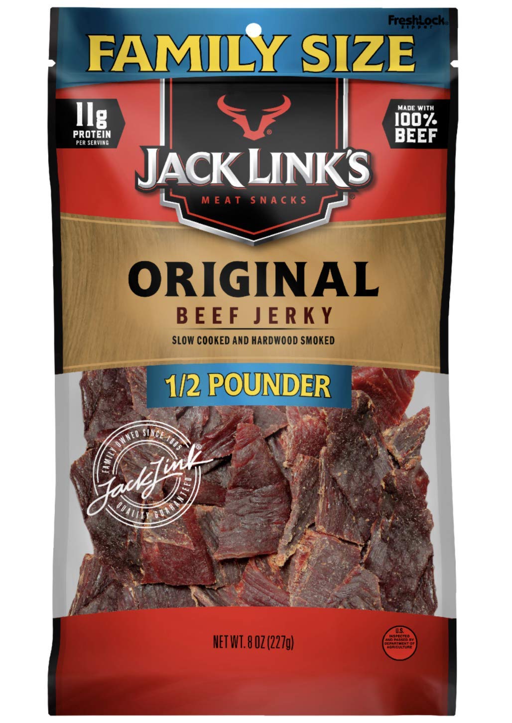 Jack Link’s Beef Jerky, Original 1/2 Pounder Bag, 11g of Protein, 80 Calories Made with 100