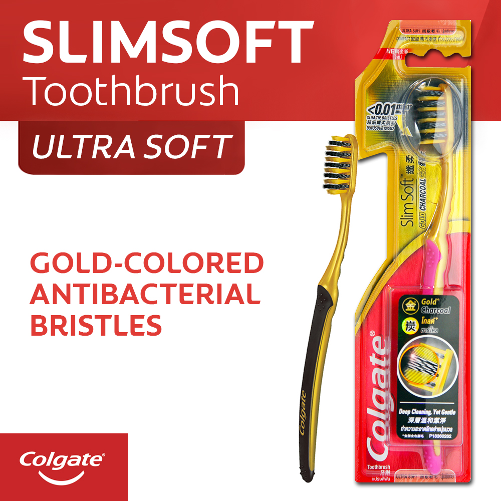 Colgate SlimSoft Gold + Charcoal Ultra Soft Toothbrush | Lazada PH