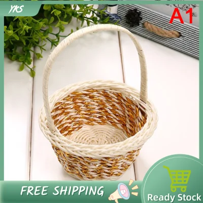 YKS 1pc Woven Flower Basket Hand-Held Basket Wedding Party Decorative Basket