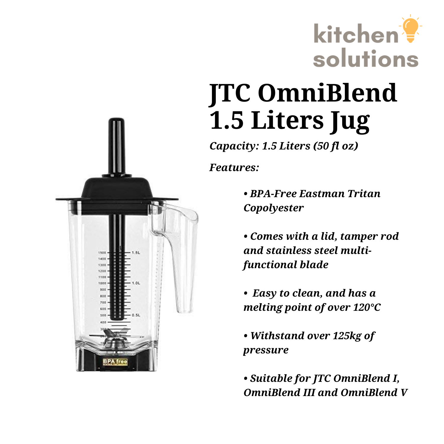 JTC OmniBlend Heavy Duty Commercial Blender Jug 1.5L and 2.0L with
