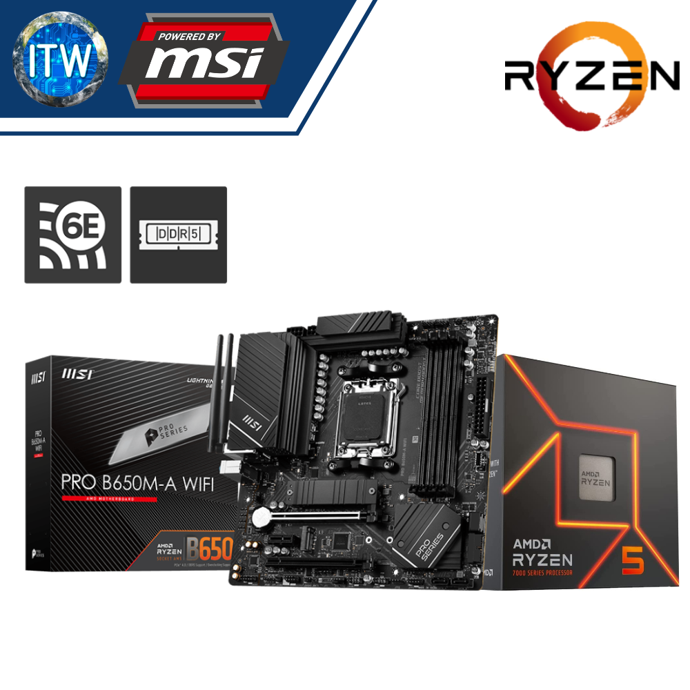 AMD Ryzen 5 7600X Desktop Processor w/o Cooler with MSI Pro B650MA WiFi Motherboard Bundle