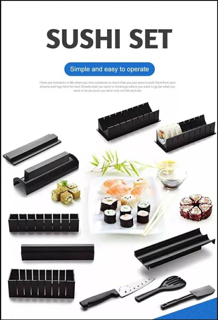 AGPTEK Sushi Maker Kit, 11pcs DIY Sushi Making Kit Roll Sushi Maker Rice  Roll Mold for Kitchen DIY Easy To Use