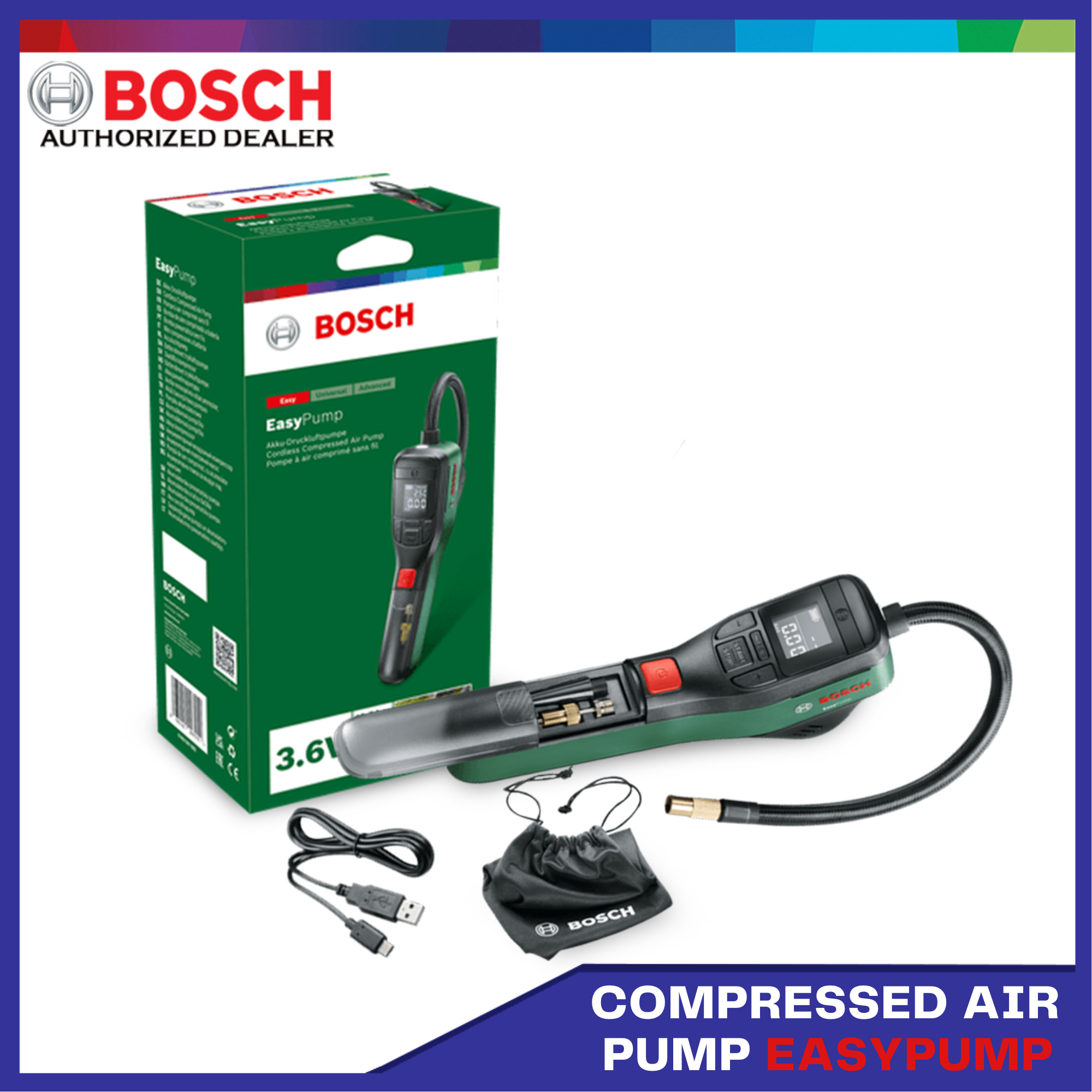 Bosch Cordless Compressed Air Pump 3.6V 3.0Ah 150 PSI Tire Air