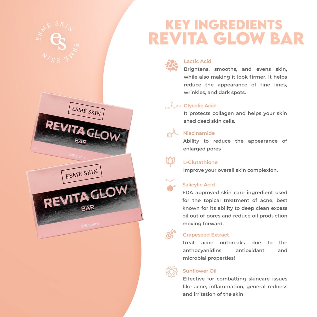 Esme Skin • Revita Glow Bar Soap Revitaglow Cover with liquid foundation Skin rescue kit