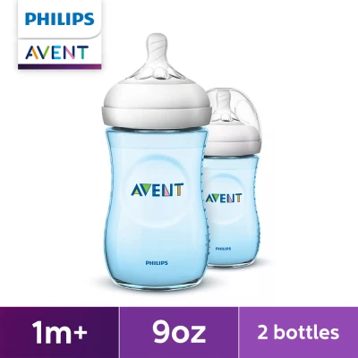 Philips AVENT 9oz Natural Baby Bottle Blue, 2-pack
