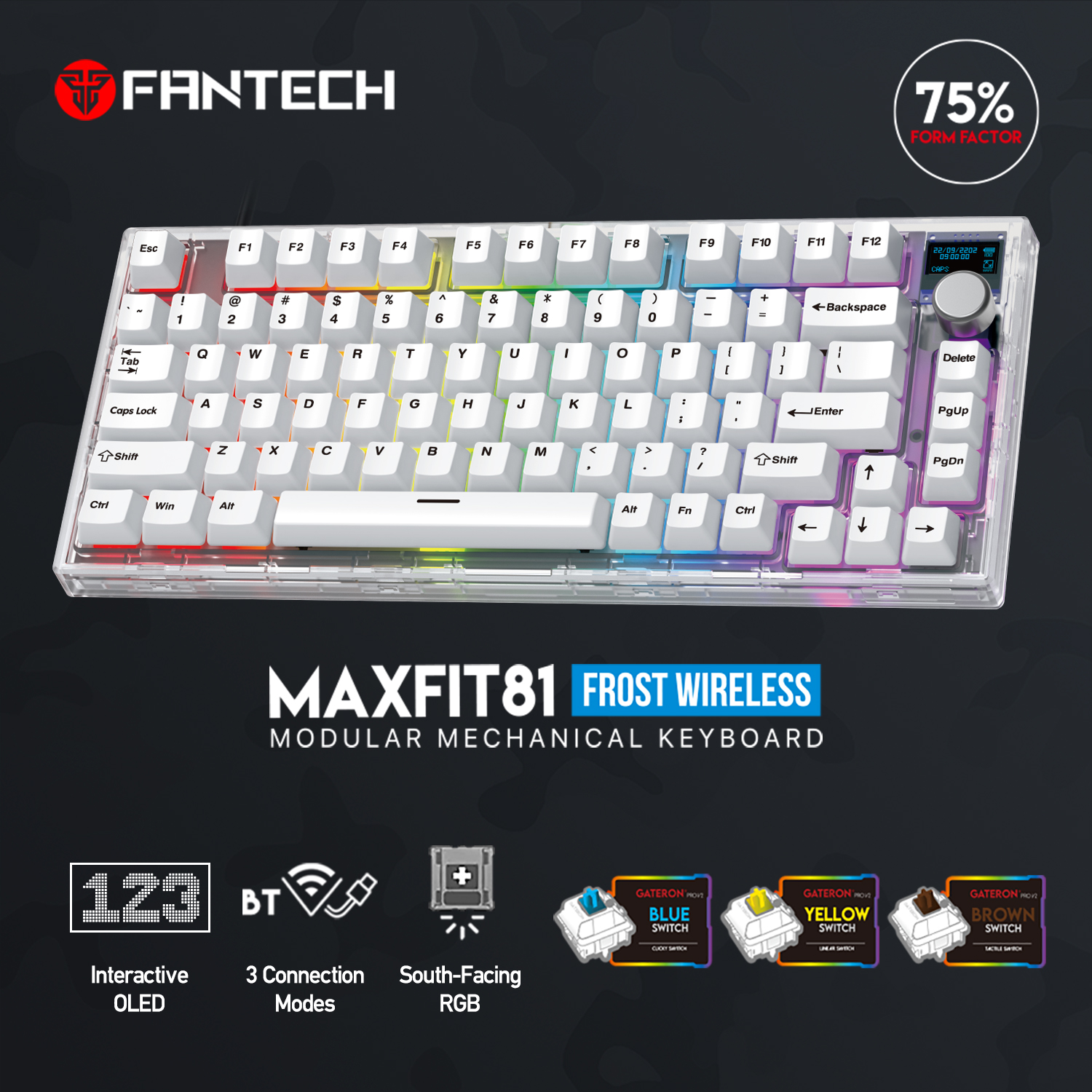 Fantech Keyboard Maxfit Mk Pbt Frost Wireless Modular Mechanical