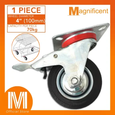 Plate Type Double Brake Rubber Wheel Casters 4 inches