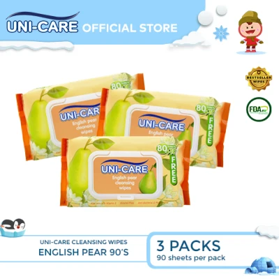 Uni-care English Pear Cleansing Wipes 90's Pack of 3
